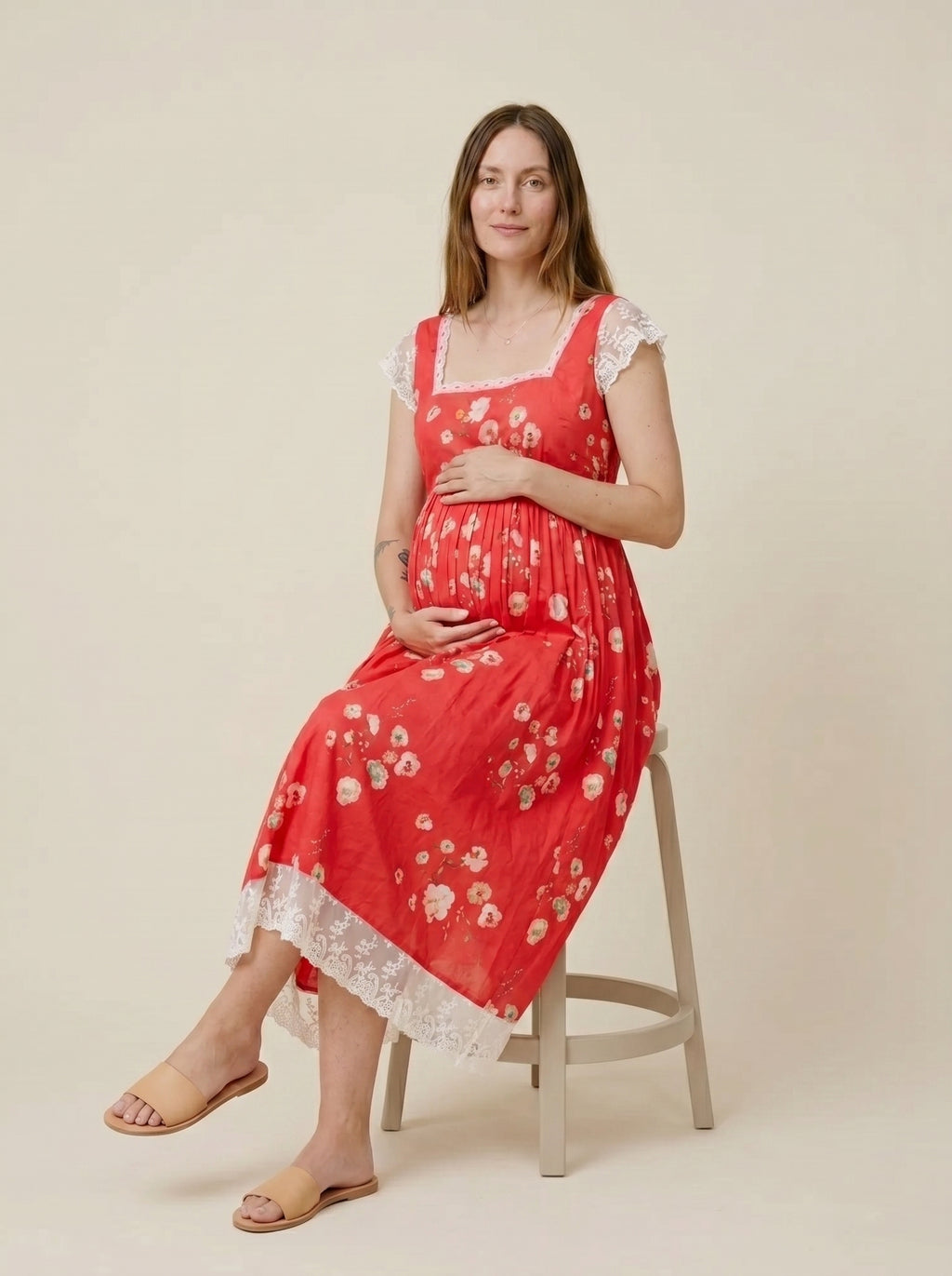 Red Monkey Floral Chantilly Lace Maxi Dress