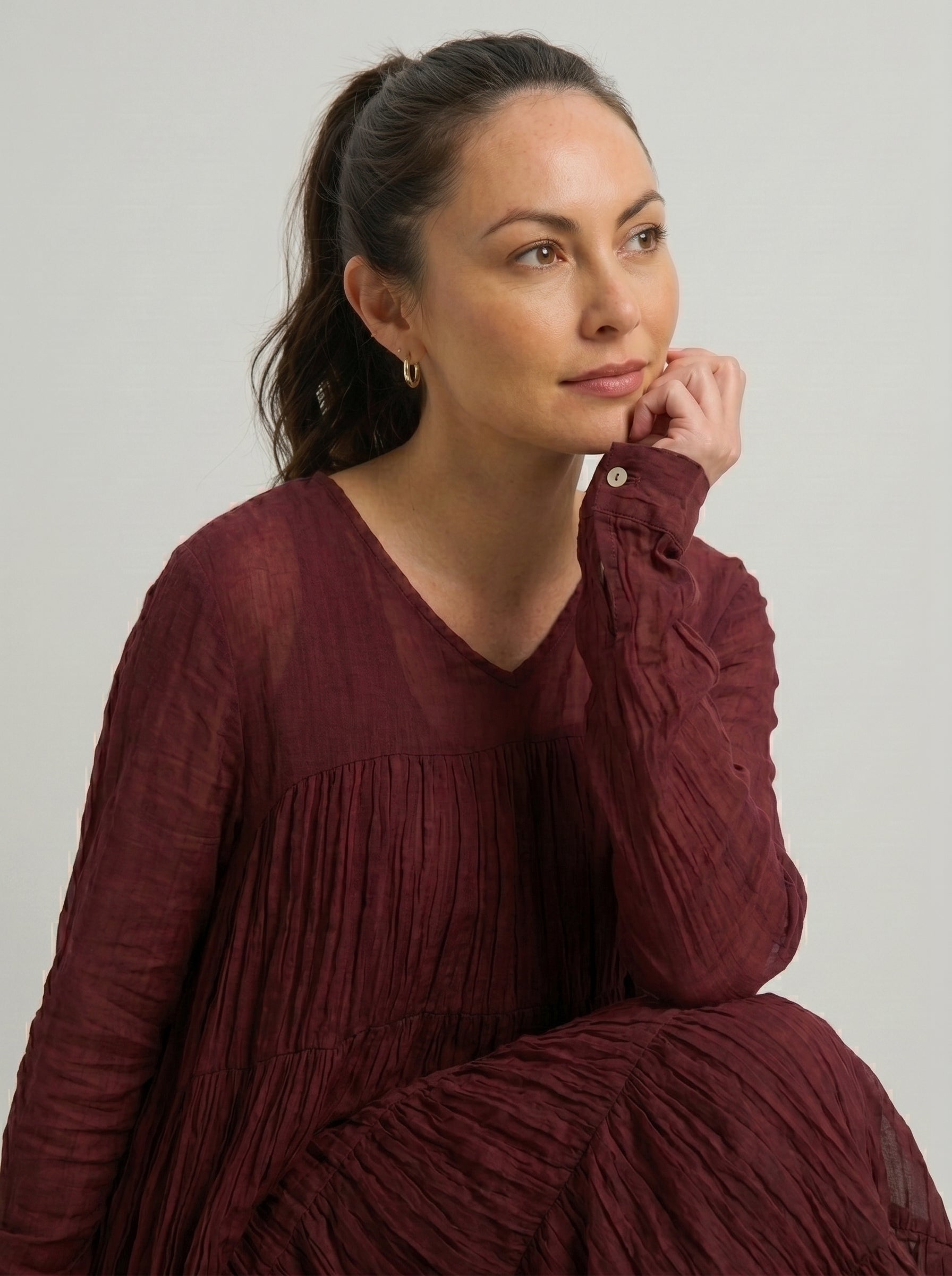 Maroon Mulmul Cotton 9-Meter Ghera Nursing Dress with Inner