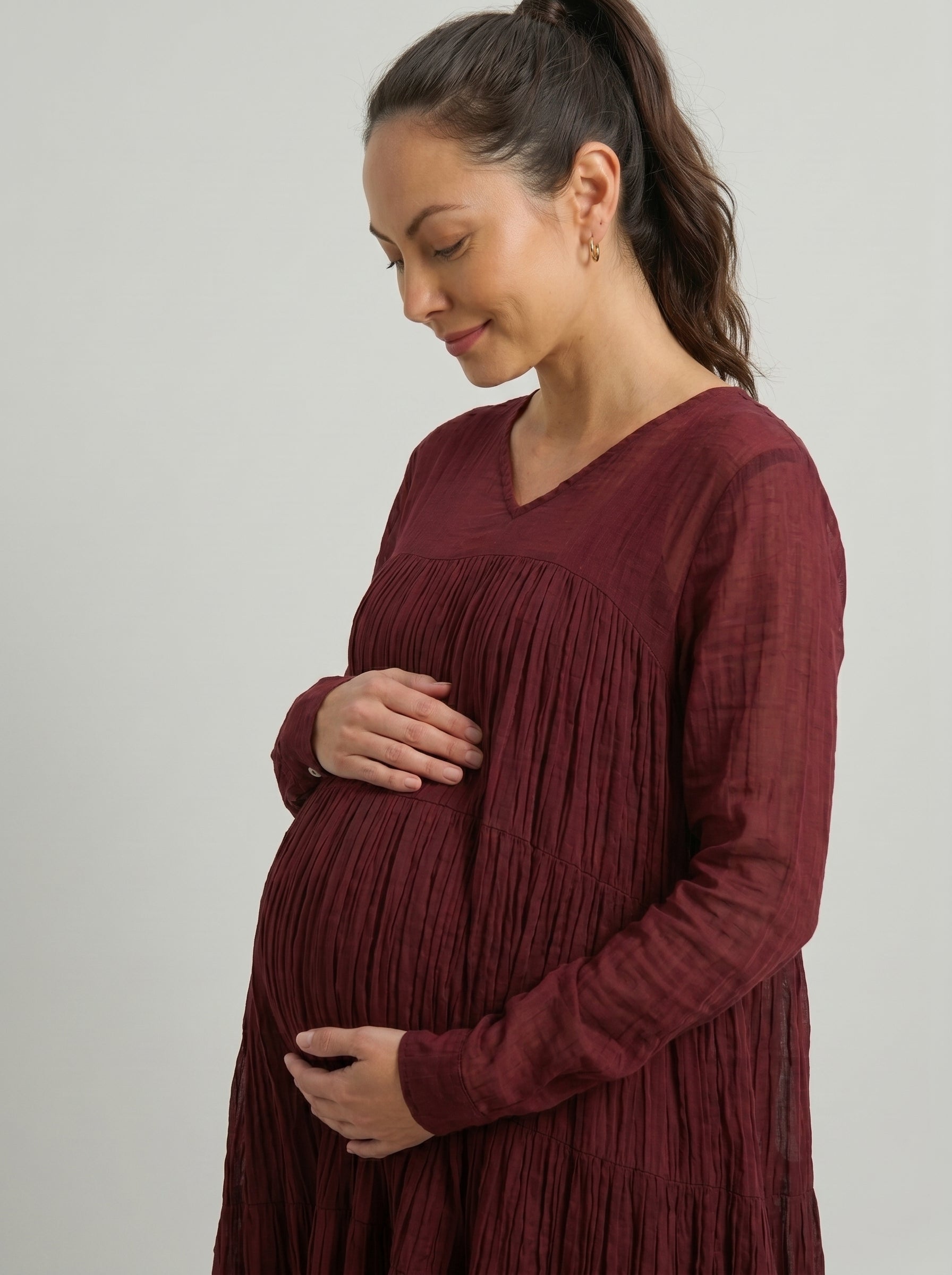Maroon Mulmul Cotton 9-Meter Ghera Nursing Dress with Inner