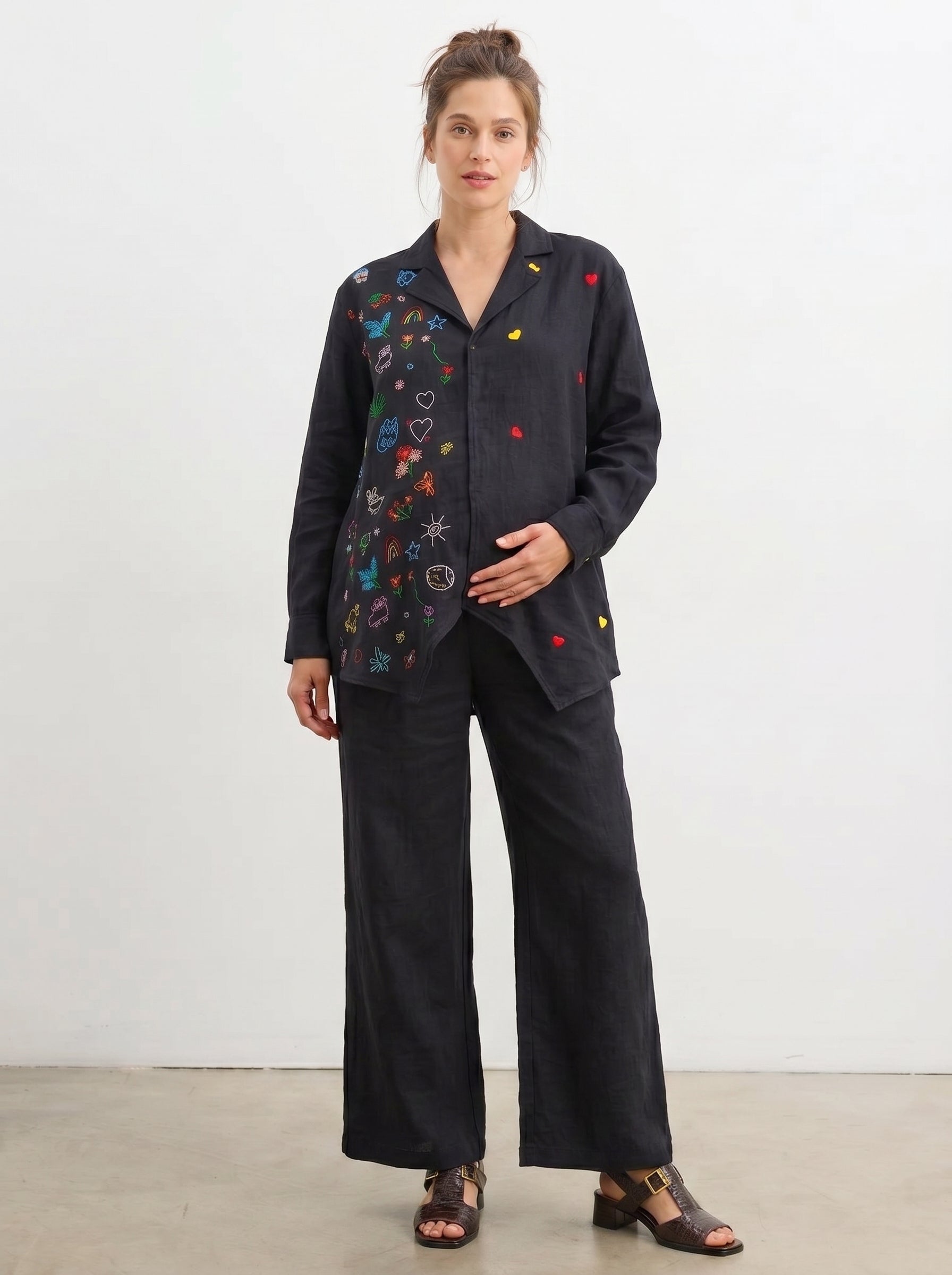 BLACK DOODLE MATERNITY CO-ORD SHIRT SET