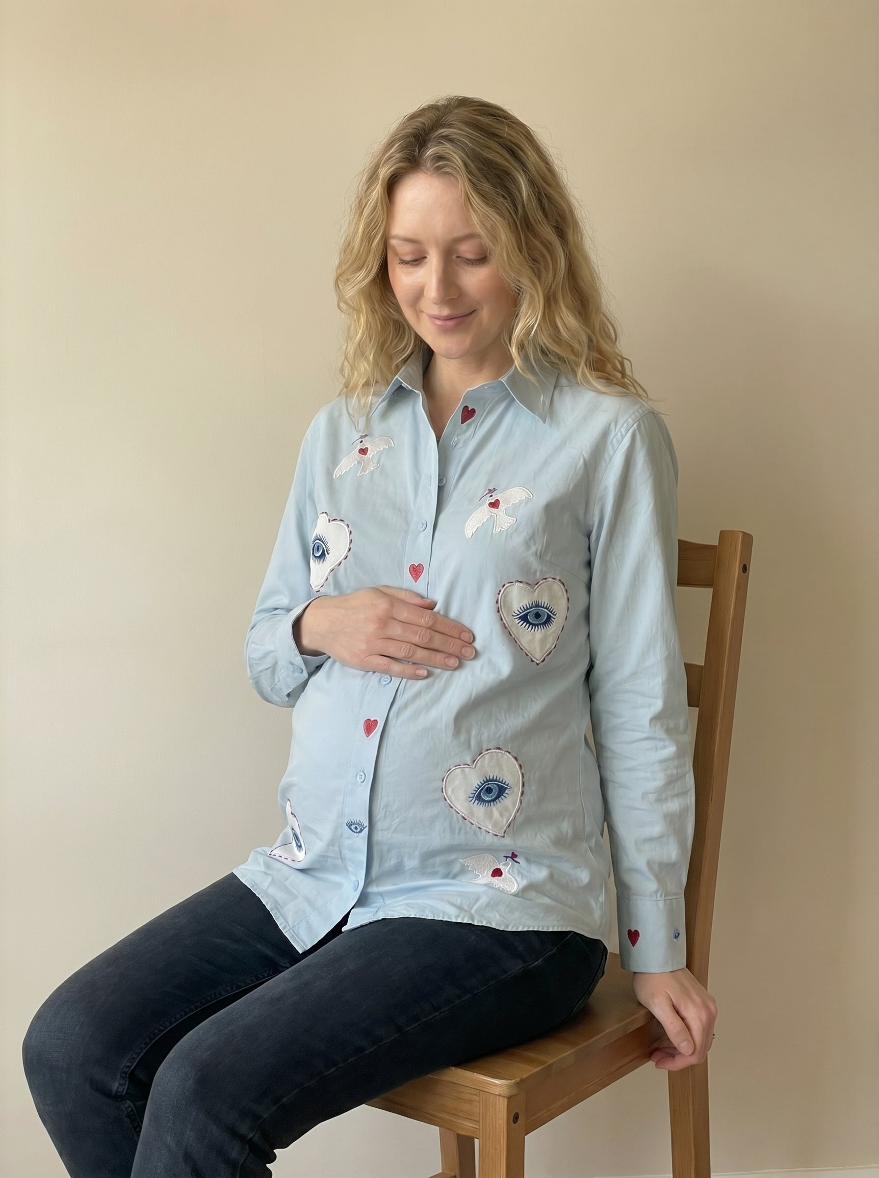 baby blue hearts and eyes maternity shirt