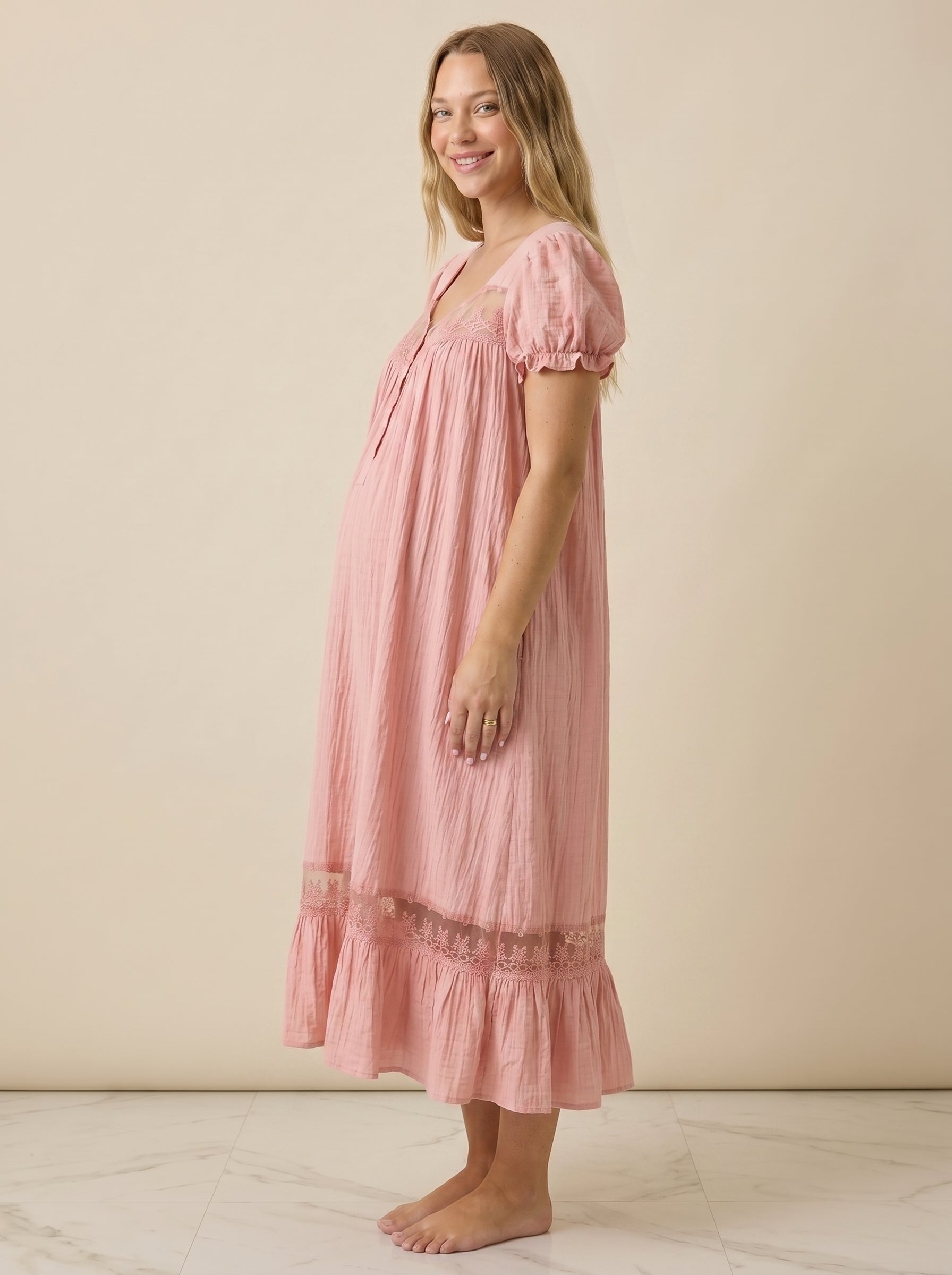 choco pink french vintage maternity lounge dress