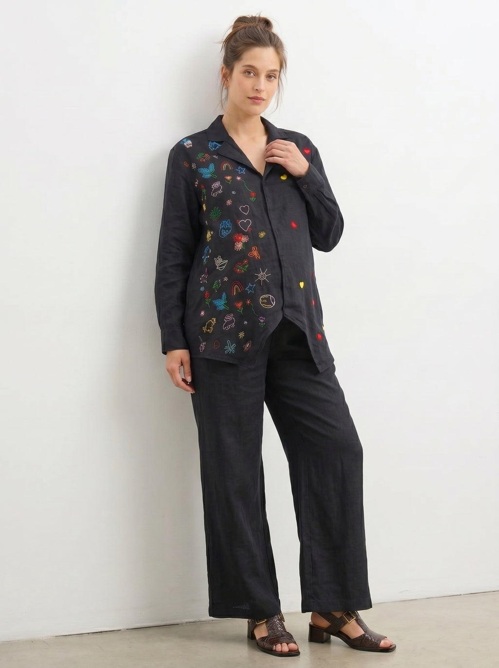 BLACK DOODLE MATERNITY CO-ORD SHIRT SET