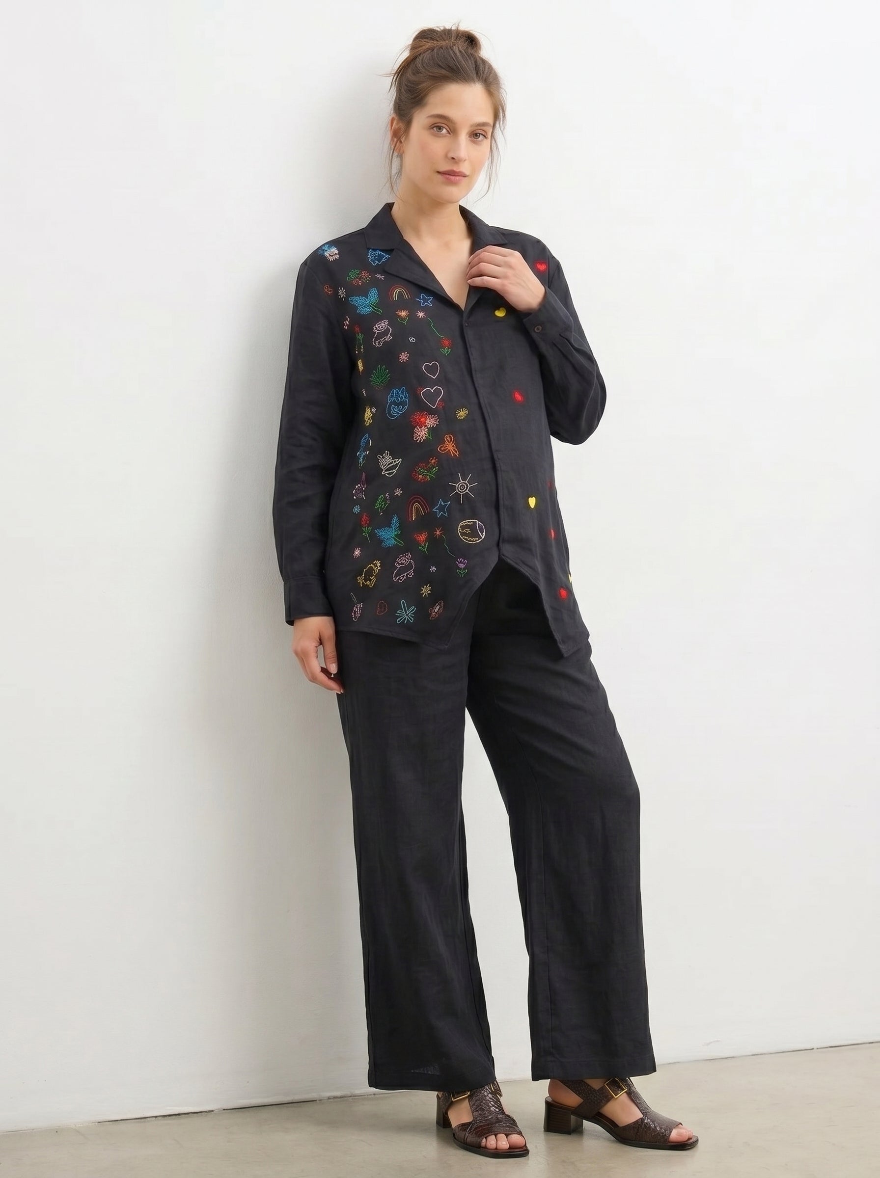 BLACK DOODLE MATERNITY CO-ORD SHIRT SET