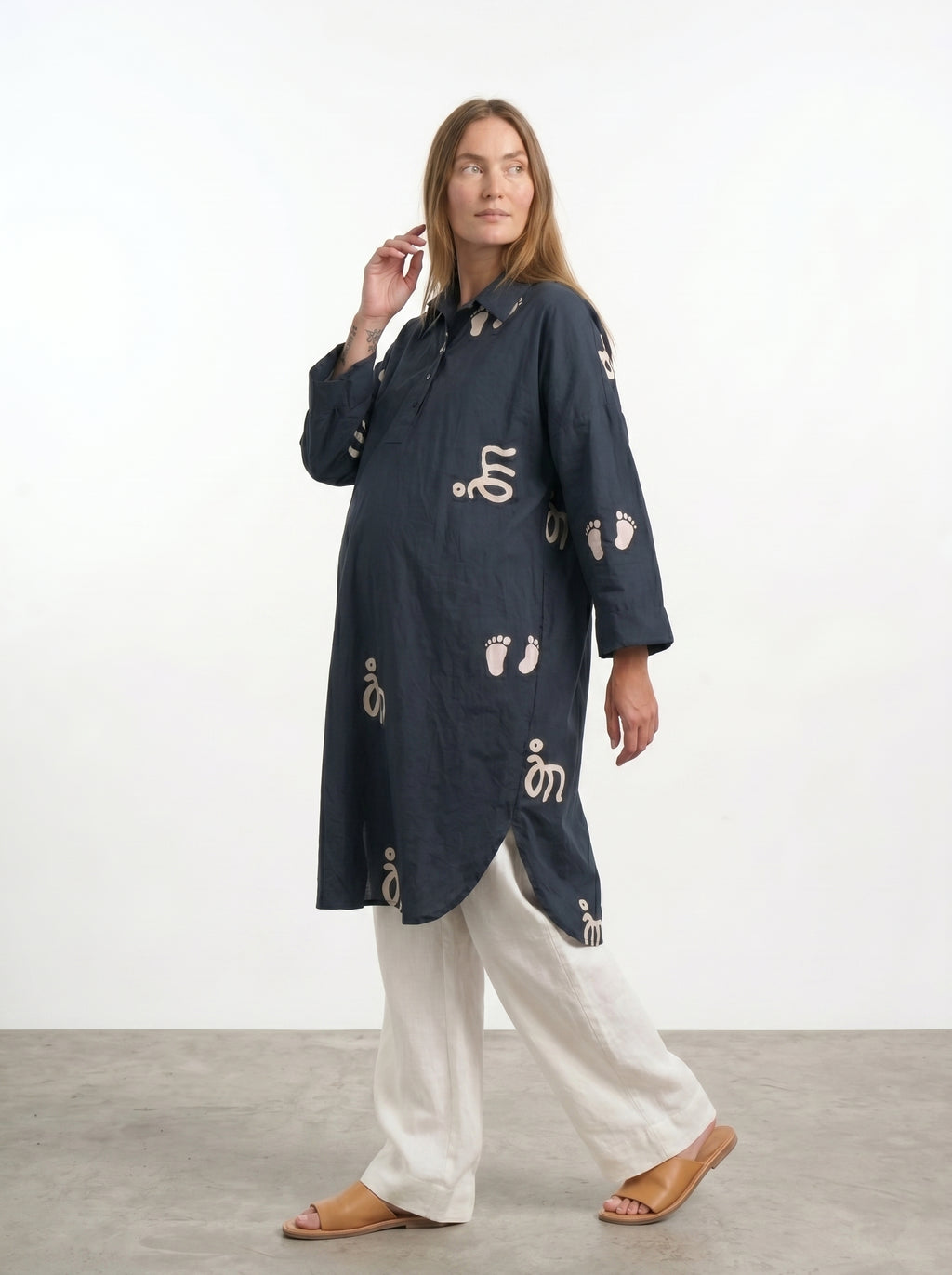 Baby Feet Print Cotton Satin Maternity Shirt Dress Co-Ord Set