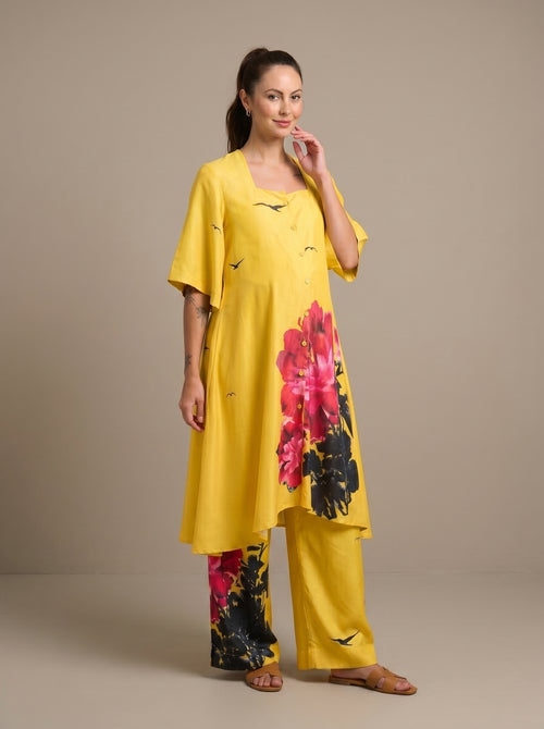 Chinese Floral Print Cotton Satin Maternity Co-Ord Set