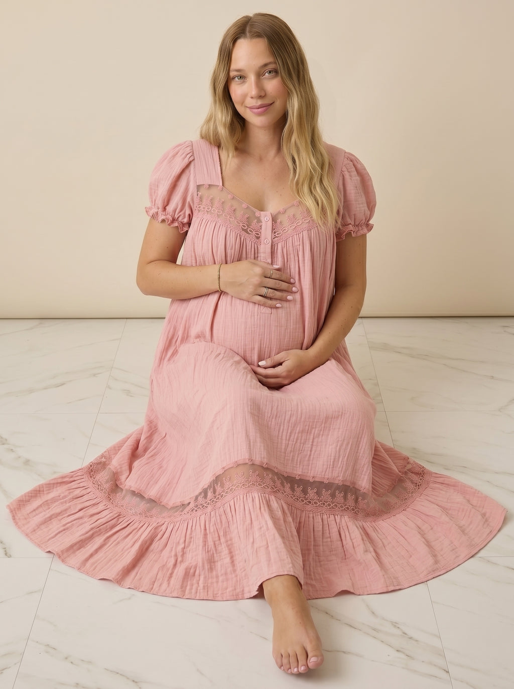 choco pink french vintage maternity lounge dress