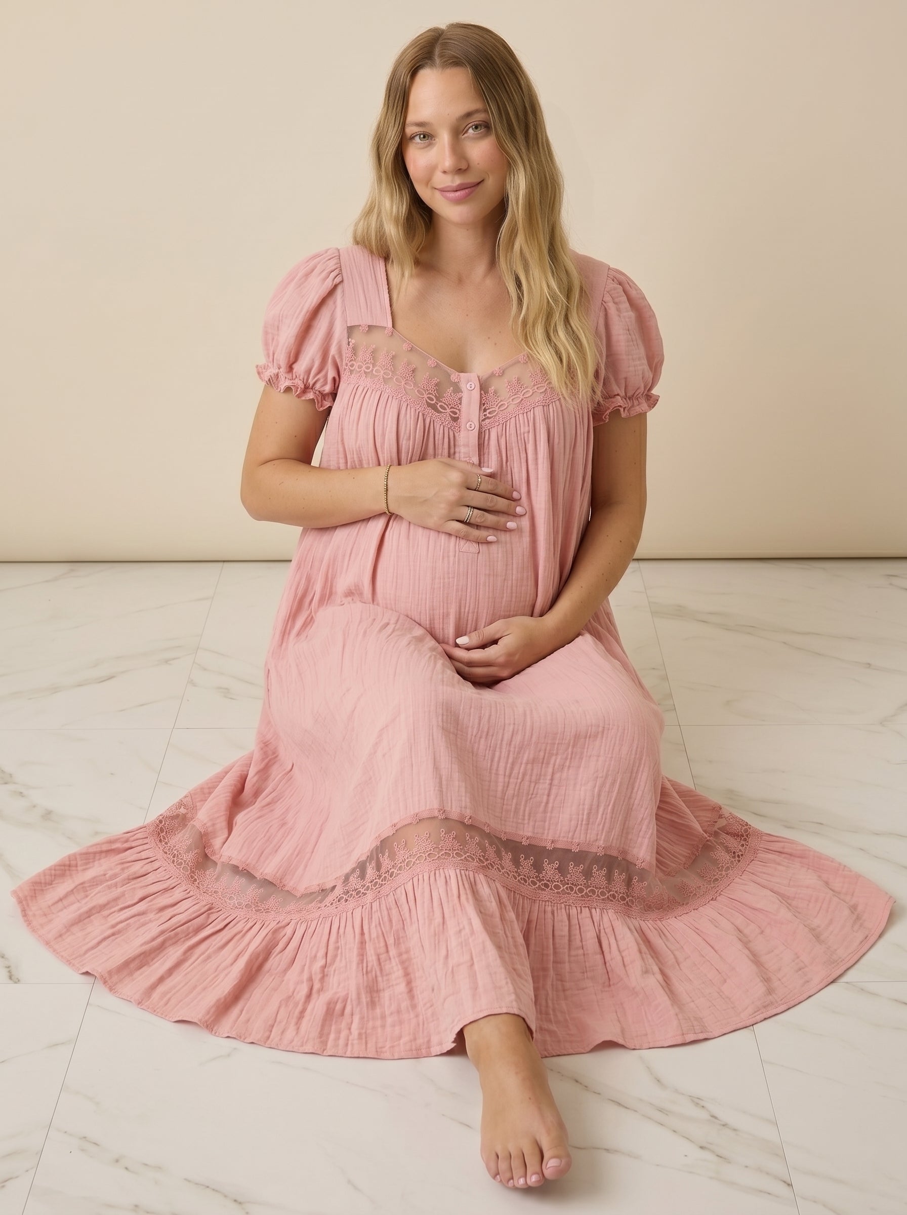 choco pink french vintage maternity lounge dress