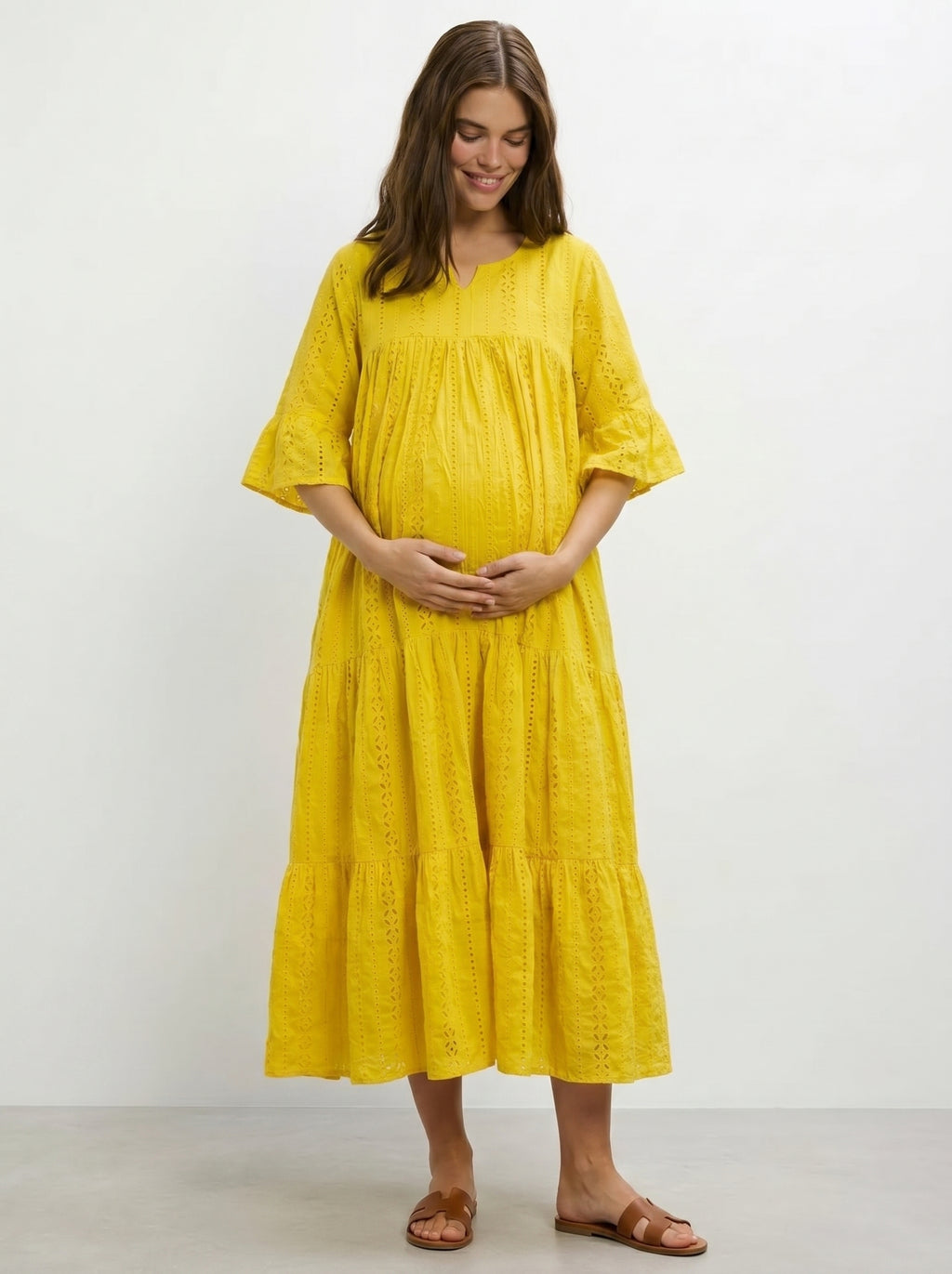 Daffodil Pure Cotton Schiffli Maxi Dress