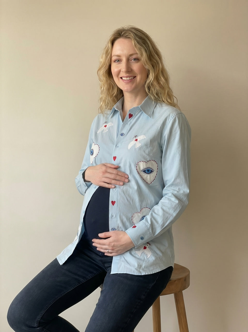 baby blue hearts and eyes maternity shirt