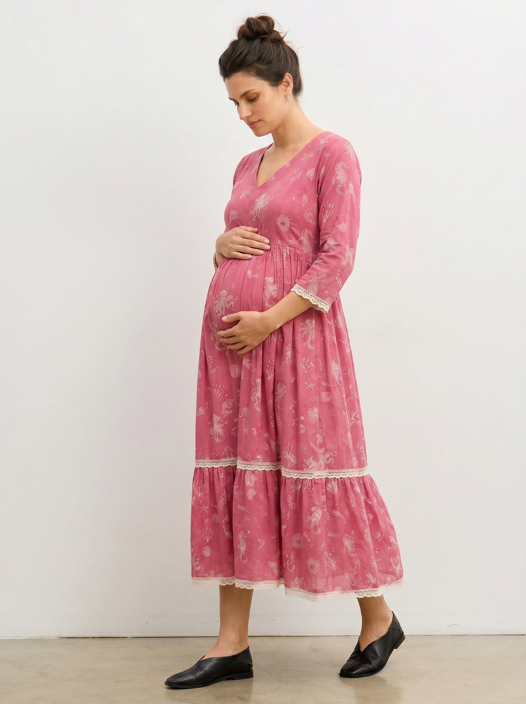 Coral stars midi dress