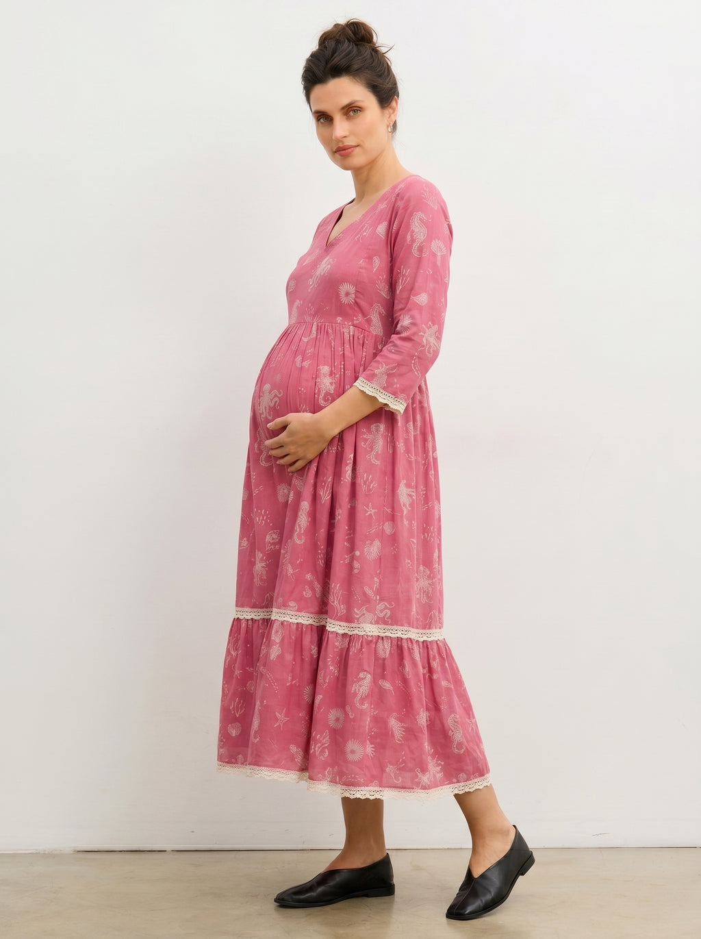 Coral stars midi dress