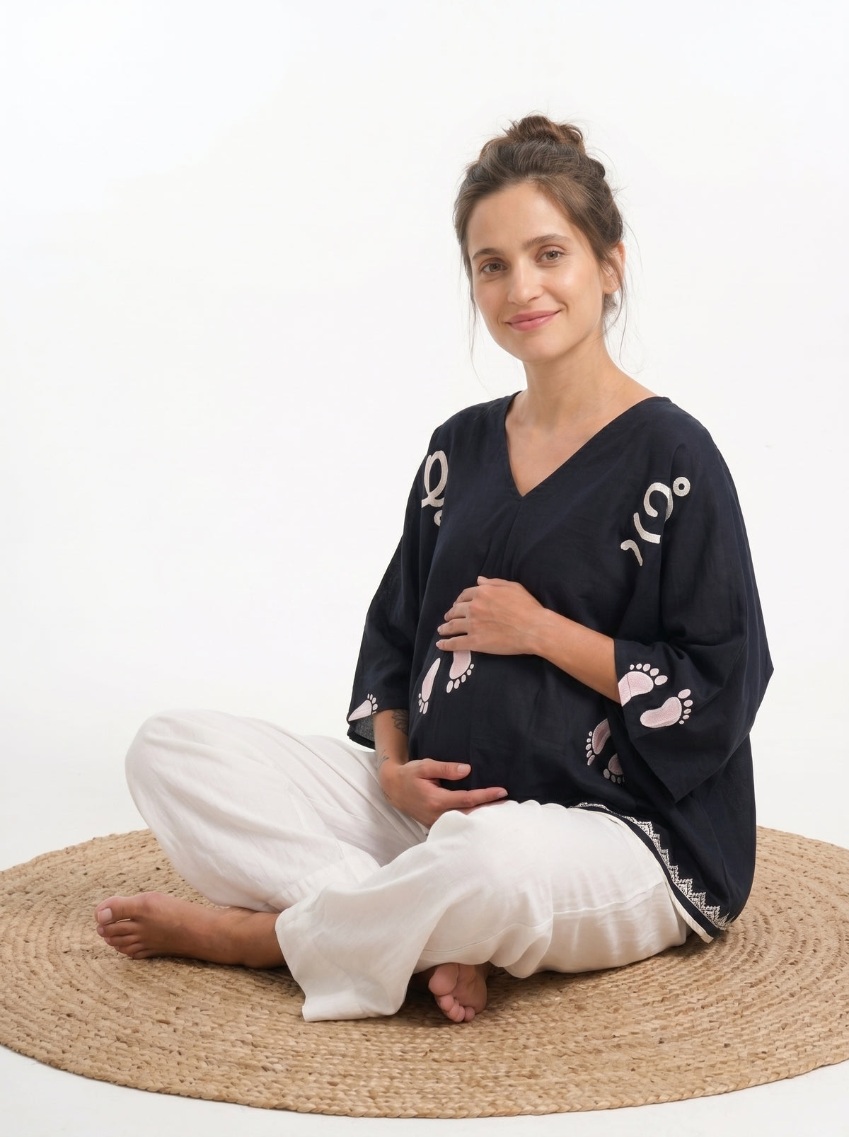 Black Baby Feet Print Cotton Satin Kaftan Co-Ord Set