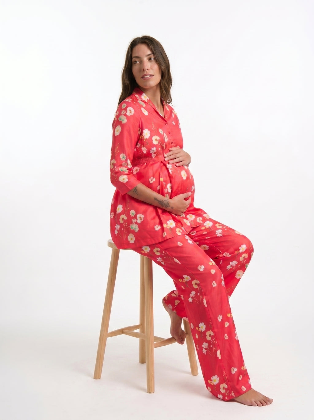 Red Monkey Floral Maternity & Nursing Peplum Co-Ord Set