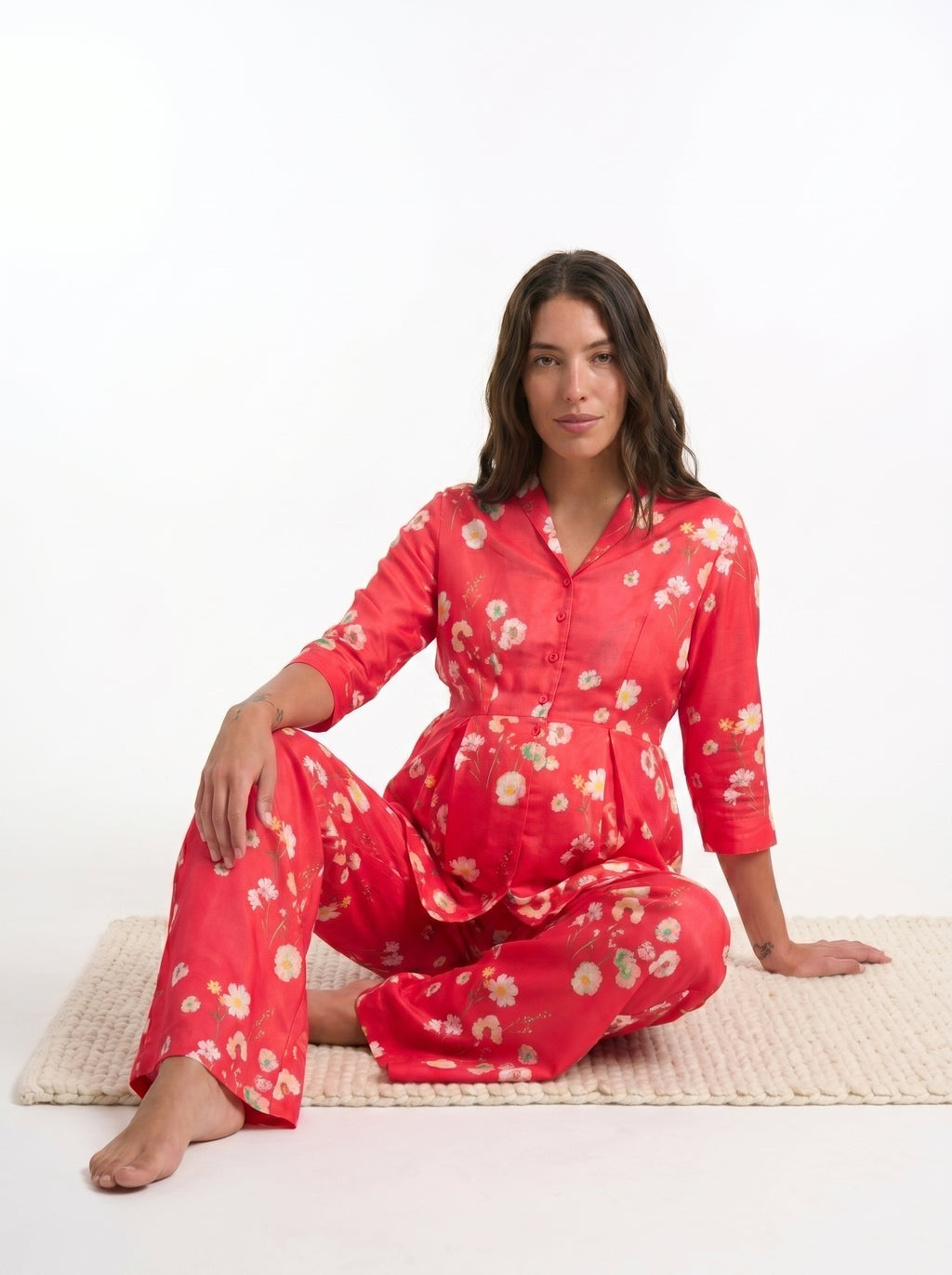 Red Monkey Floral Maternity & Nursing Peplum Co-Ord Set