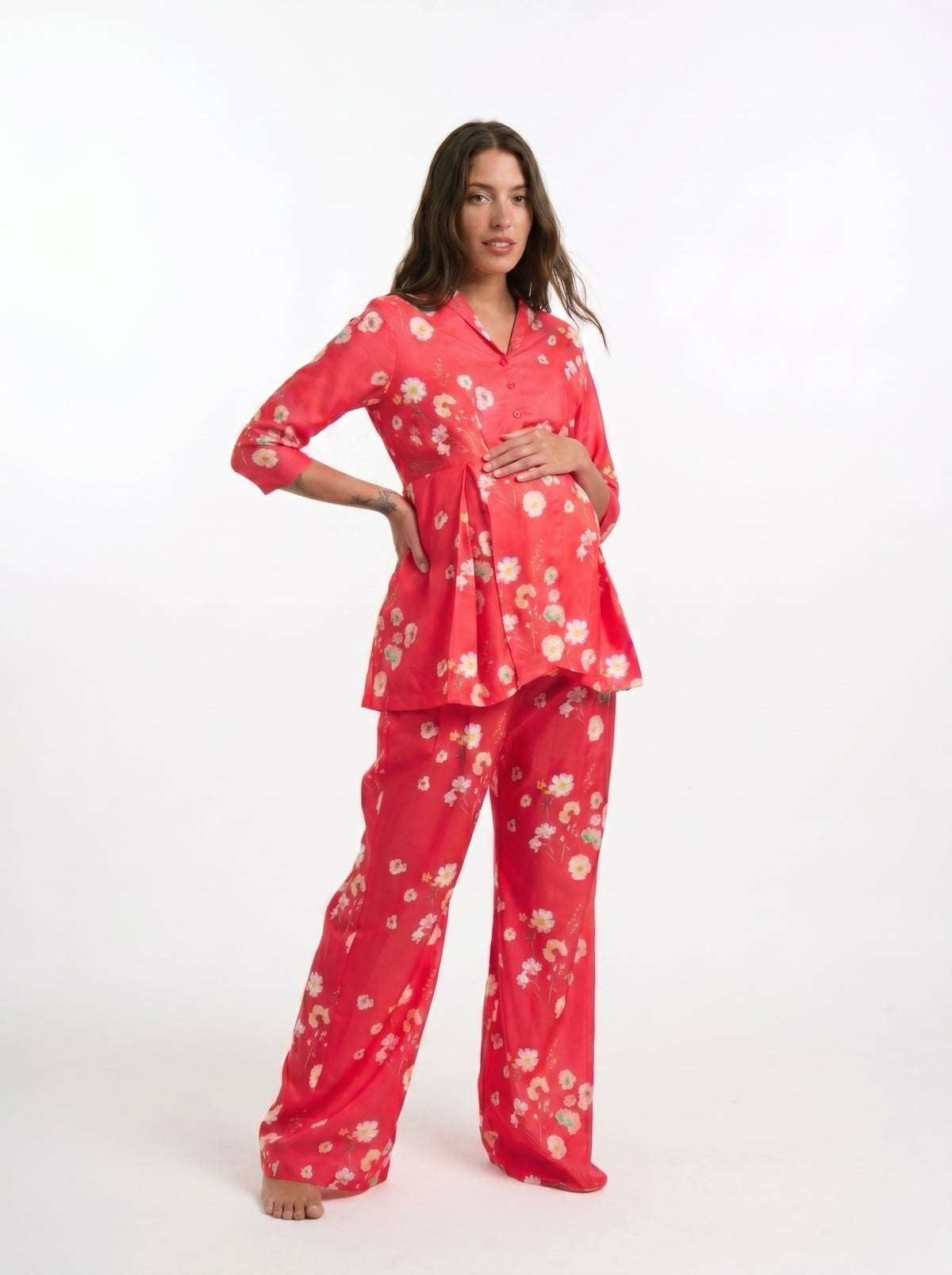 Red Monkey Floral Maternity & Nursing Peplum Co-Ord Set