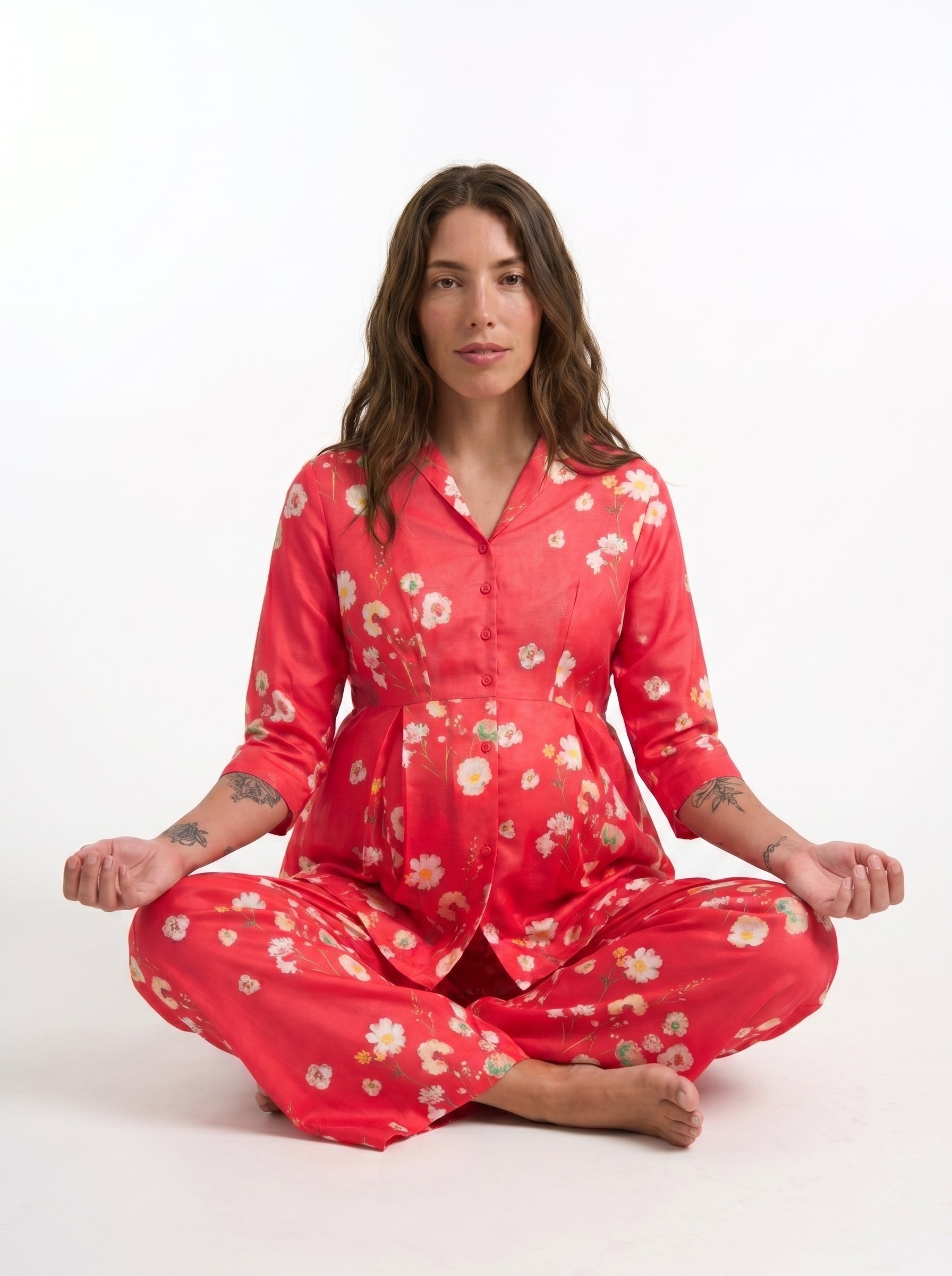 Red Monkey Floral Maternity & Nursing Peplum Co-Ord Set