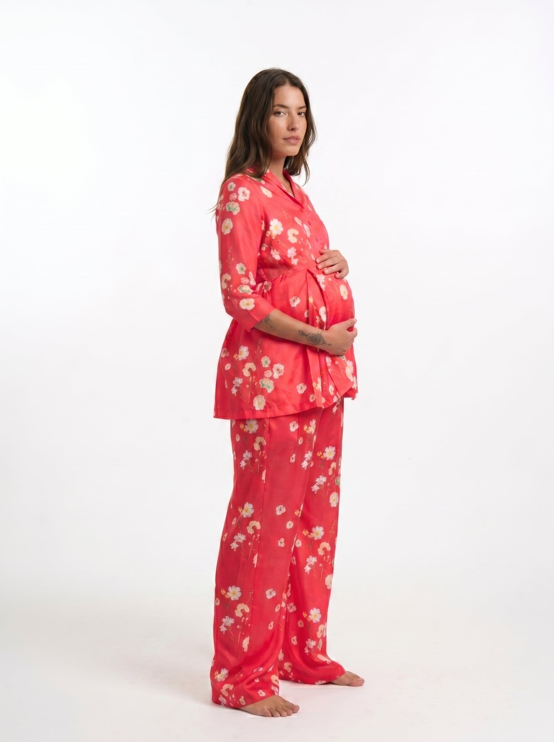 Red Monkey Floral Maternity & Nursing Peplum Co-Ord Set