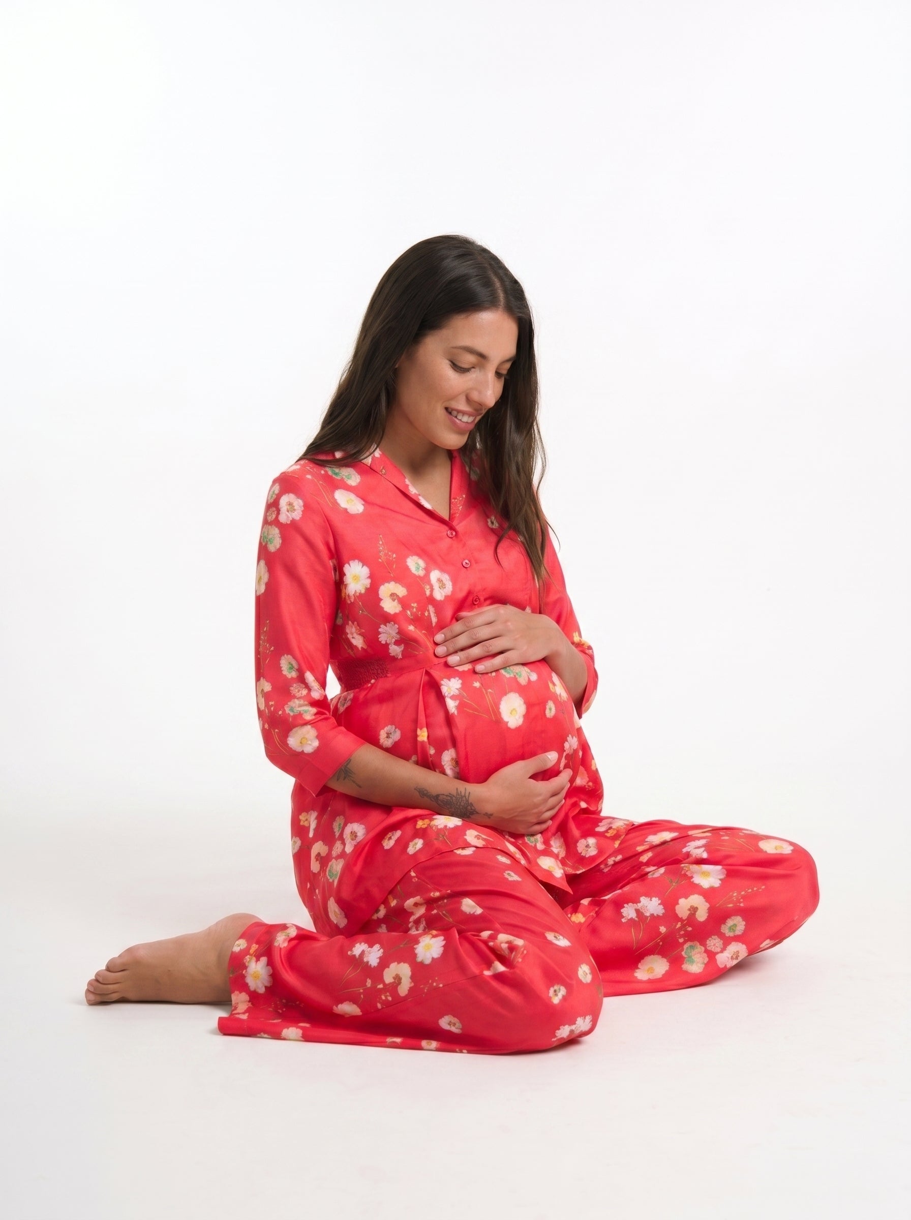 Red Monkey Floral Maternity & Nursing Peplum Co-Ord Set