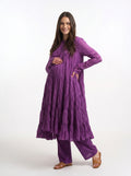 Purple Mulmul Cotton 9-Meter Anarkali Maternity Co-Ord Set
