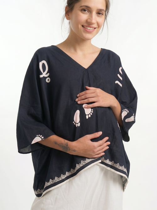 Black Baby Feet Print Cotton Satin Kaftan Co-Ord Set