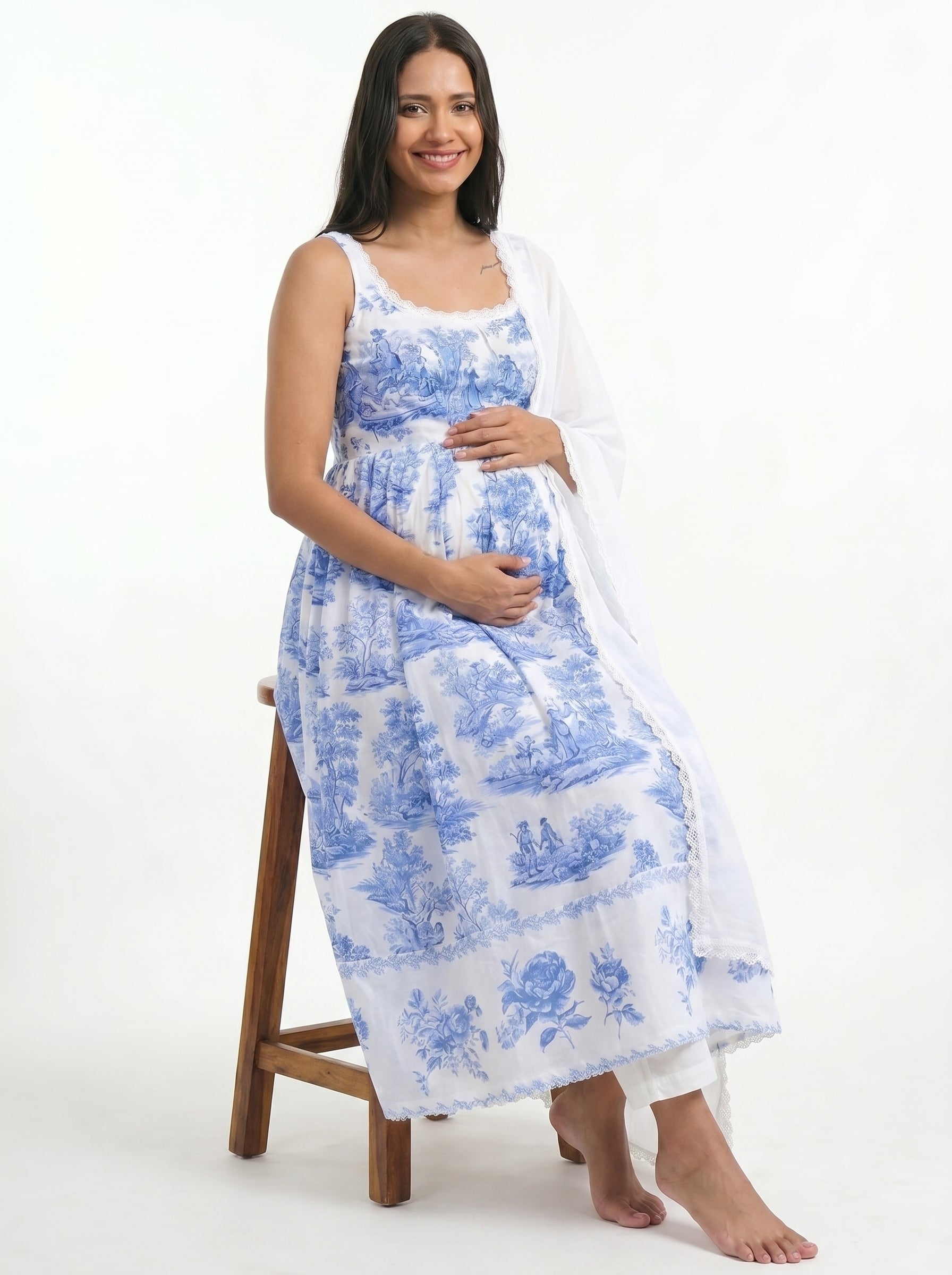 THE BLUE VINTAGE MATERNITY ANARKALI SUIT