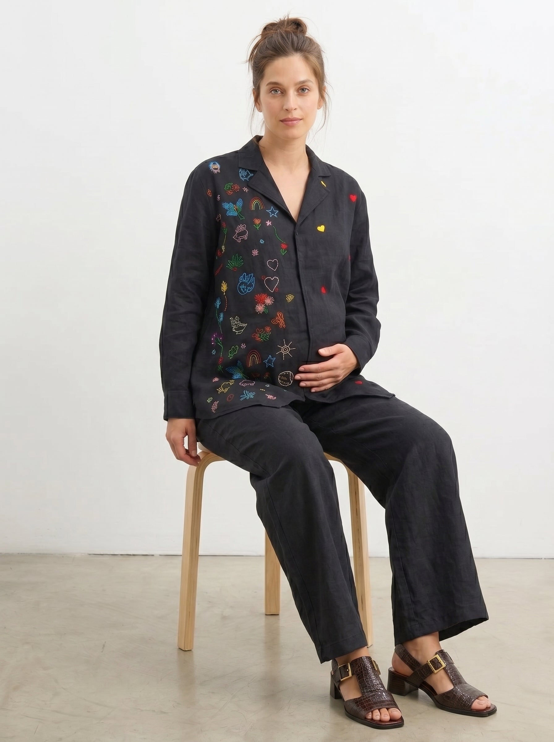BLACK DOODLE MATERNITY CO-ORD SHIRT SET