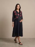 Black Tropical Rose Waistcoat Nursing Flared Dress