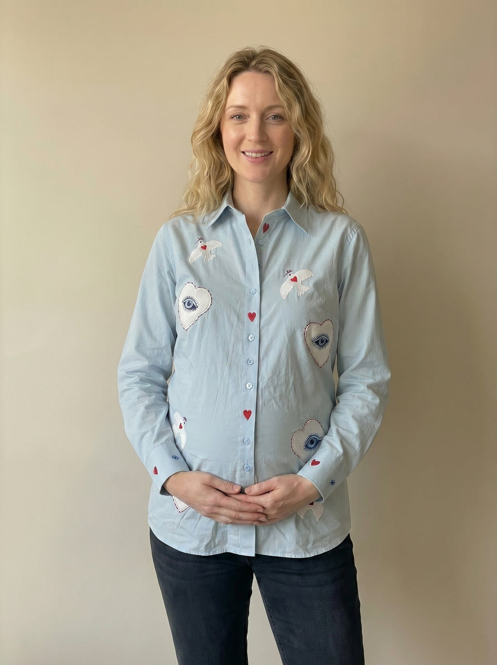 baby blue hearts and eyes maternity shirt