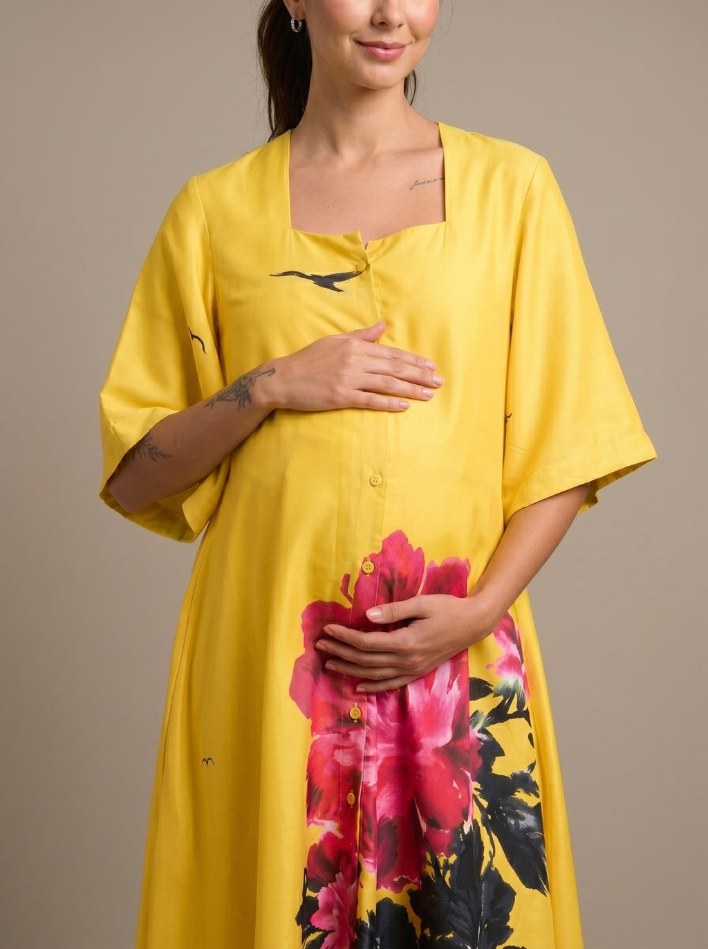 Chinese Floral Print Cotton Satin Maternity Co-Ord Set
