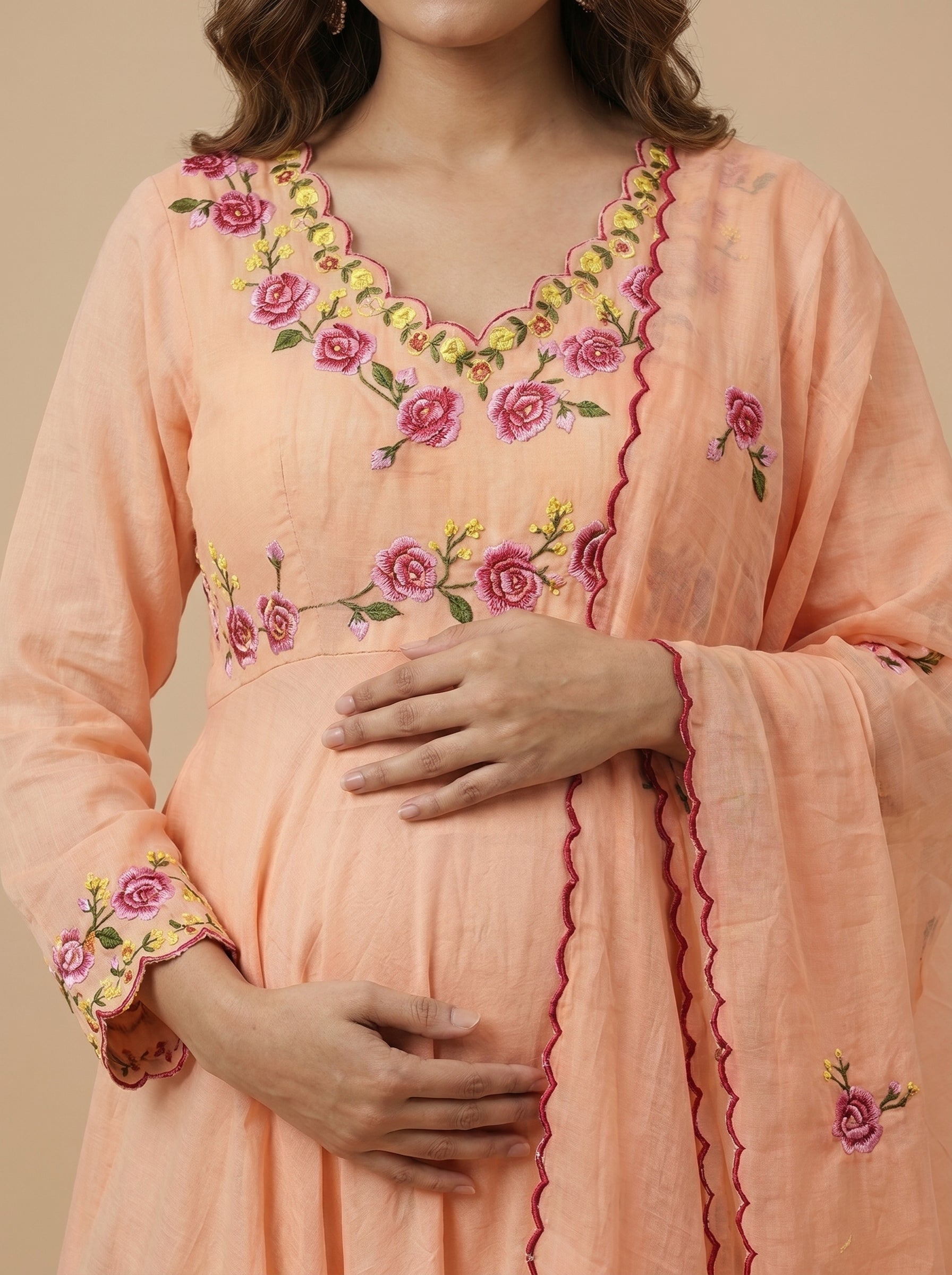 ROSES AND PEACHES MATERNITY ANARKALI SET