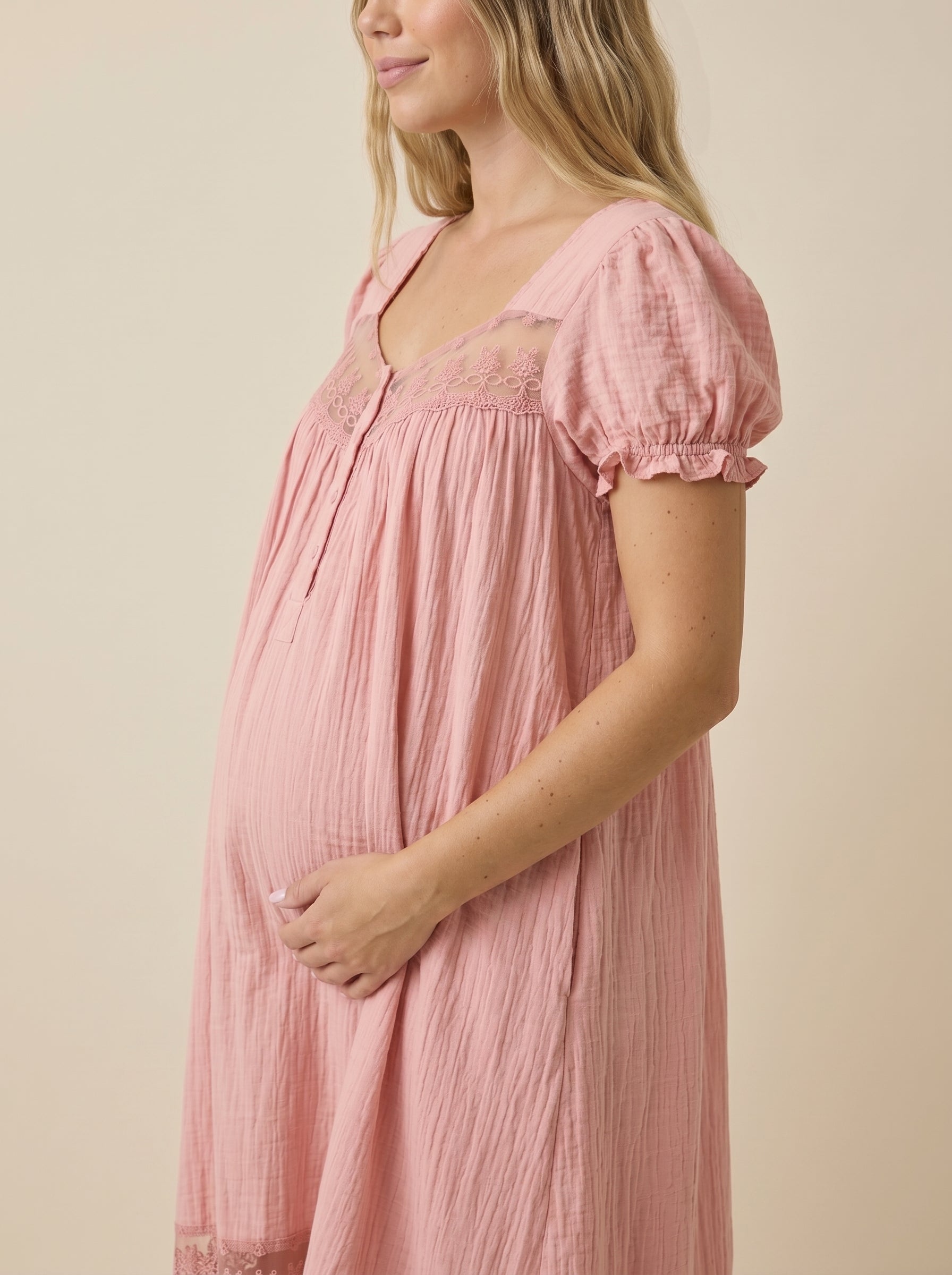 choco pink french vintage maternity lounge dress