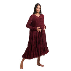 Maroon Mulmul Cotton 9-Meter Ghera Nursing Dress with Inner