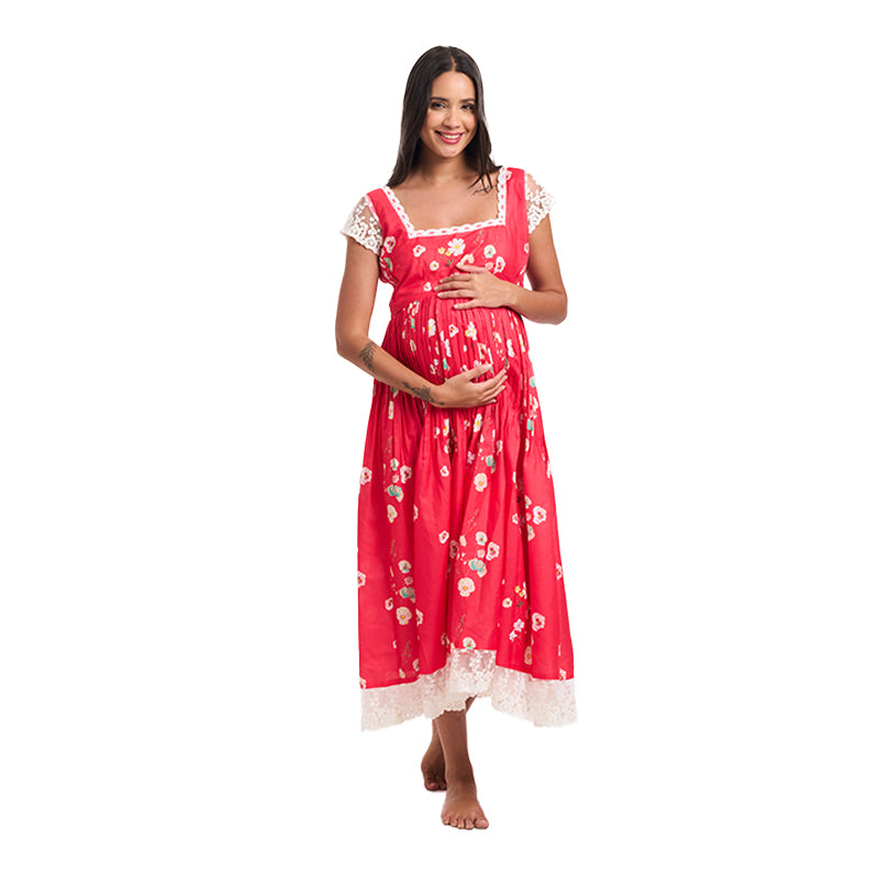 Red Monkey Floral Chantilly Lace Maxi Dress
