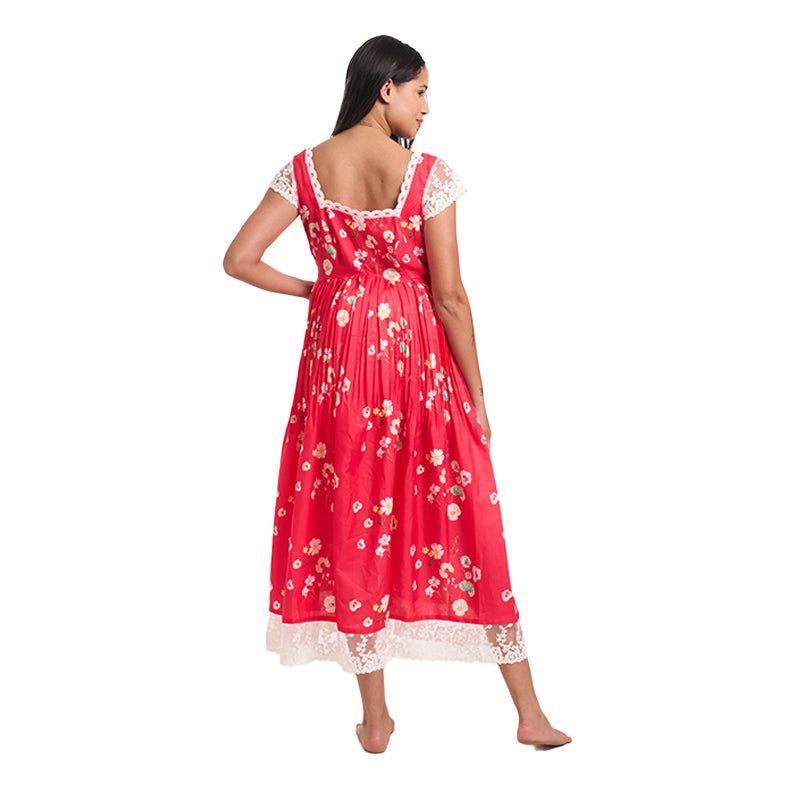Red Monkey Floral Chantilly Lace Maxi Dress