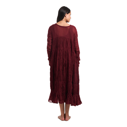 Maroon Mulmul Cotton 9-Meter Ghera Nursing Dress with Inner