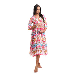 Mughal Floral Print Mulmul Cotton Nursing Maxi Dress