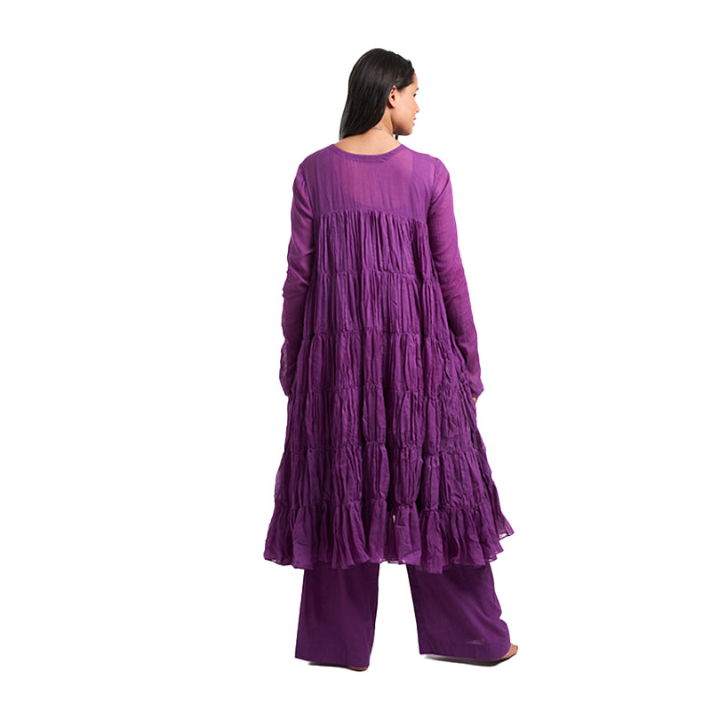 Purple Mulmul Cotton 9-Meter Anarkali Maternity Co-Ord Set