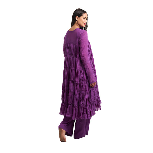 Purple Mulmul Cotton 9-Meter Anarkali Maternity Co-Ord Set