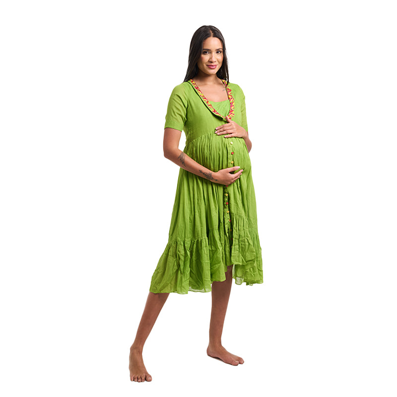 Eastman Green Two-Layer Mul Cotton Nursing Midi Dress