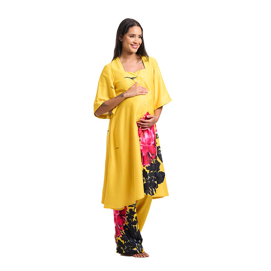 Chinese Floral Print Cotton Satin Maternity Co-Ord Set