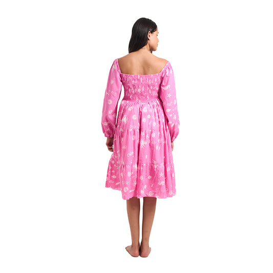 Aqua Print Candy Pink Tiered Maternity Midi Dress