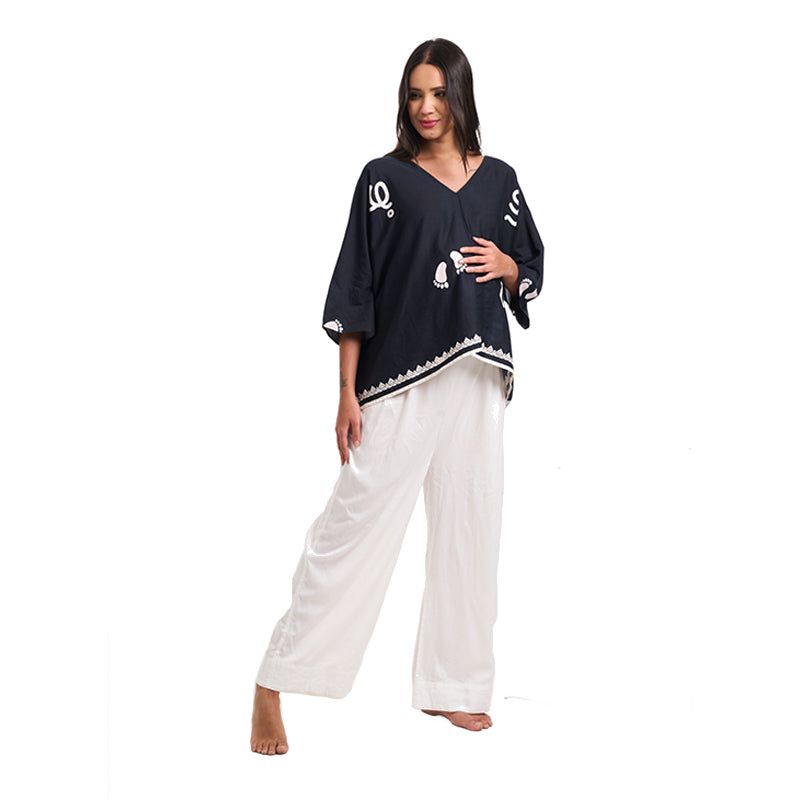 Black Baby Feet Print Cotton Satin Kaftan Co-Ord Set