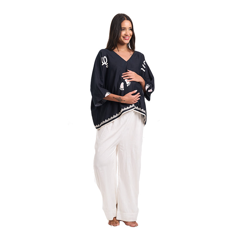 Black Baby Feet Print Cotton Satin Kaftan Co-Ord Set
