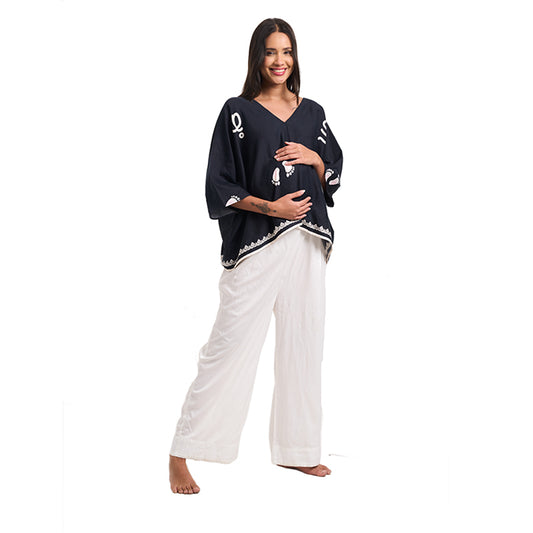 Black Baby Feet Print Cotton Satin Kaftan Co-Ord Set