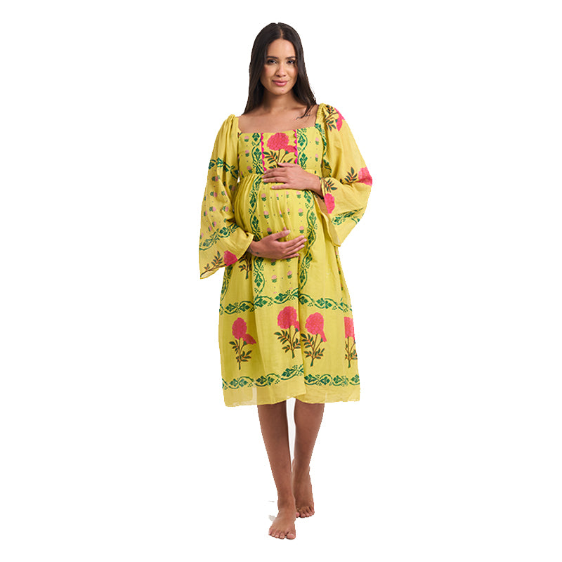 Marigold Block Print Mulmul Midi Resort Dress – Eastman Green