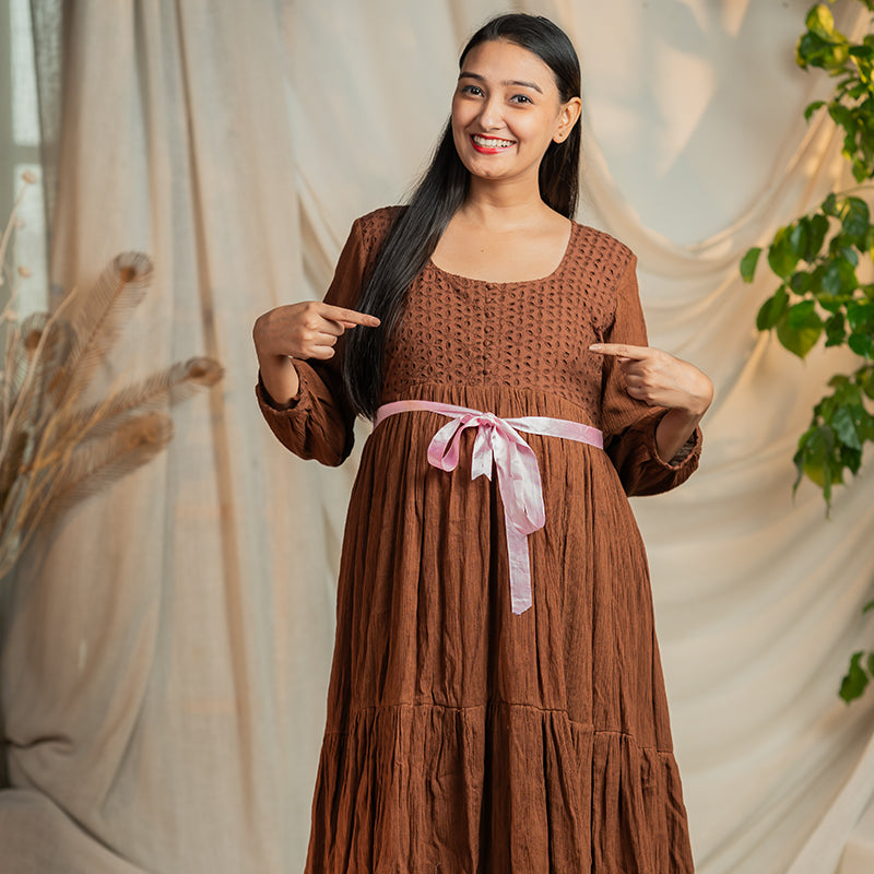 Organic Crush Cotton Choco Brown Eyelet Midi Dress