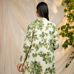 Organic Eyelet Cotton Foliage Print - A Line Shirt Dress