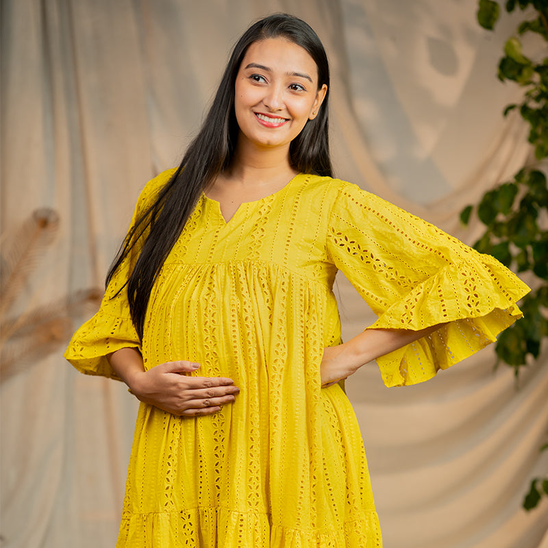 Daffodil Pure Cotton Schiffli Maxi Dress