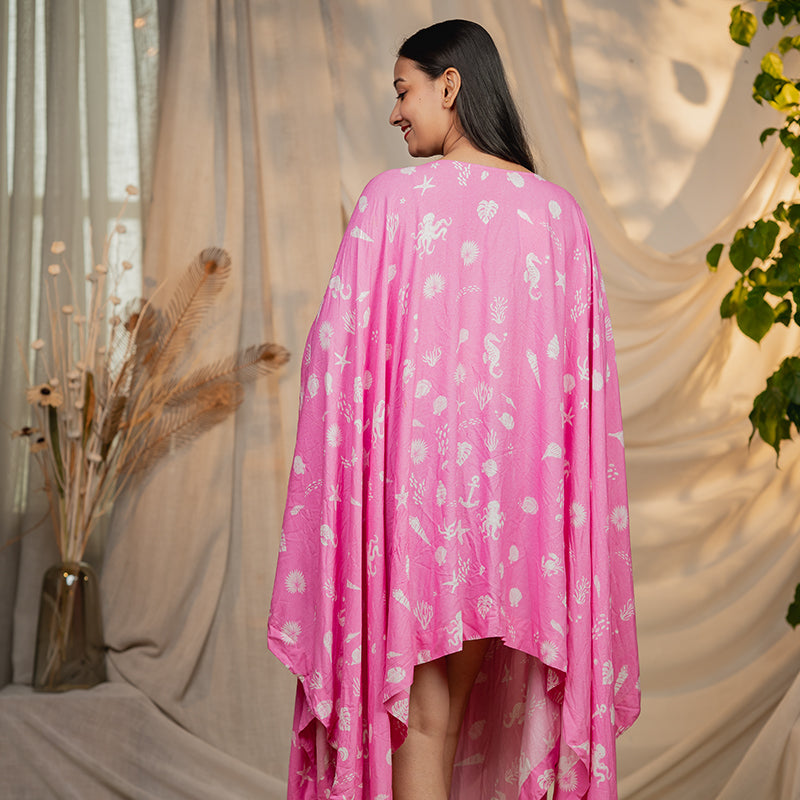 Organic Mul Taffy Pink Printed Layered Dress